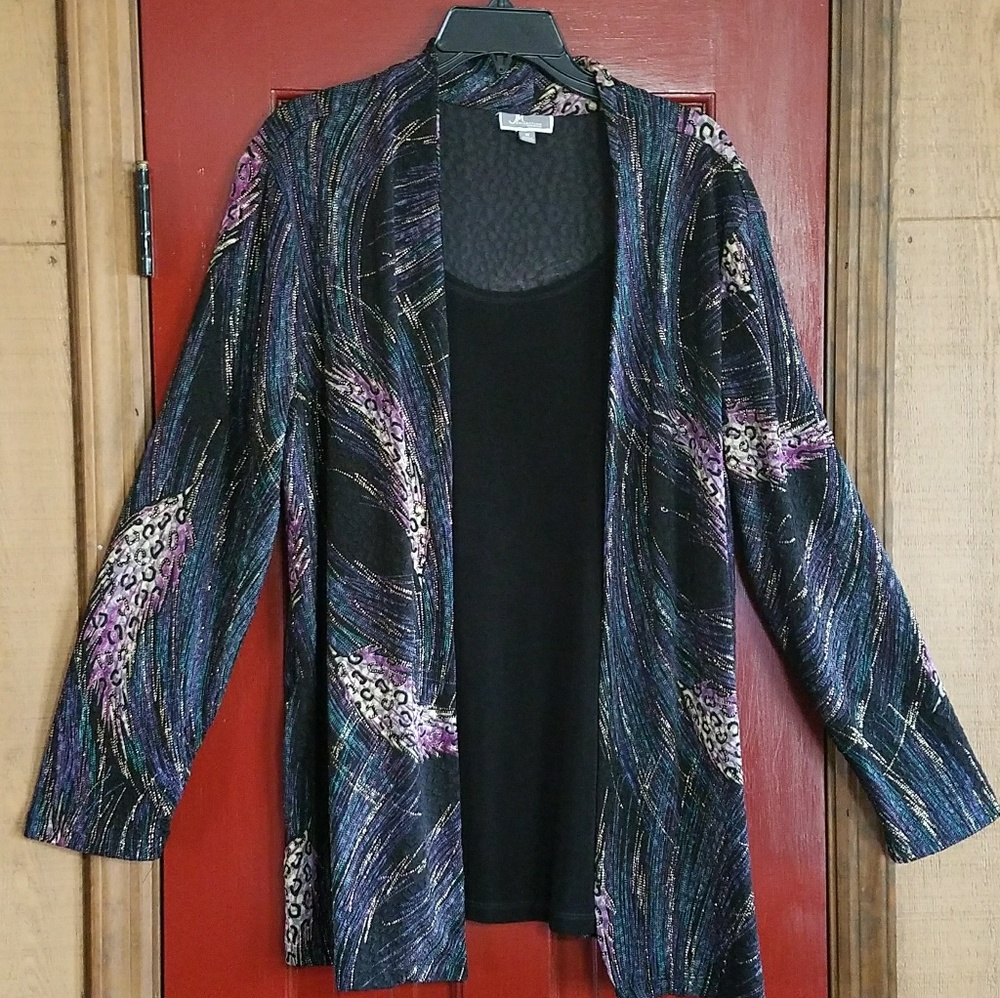 JM Collection Women layered Feather Stroke top